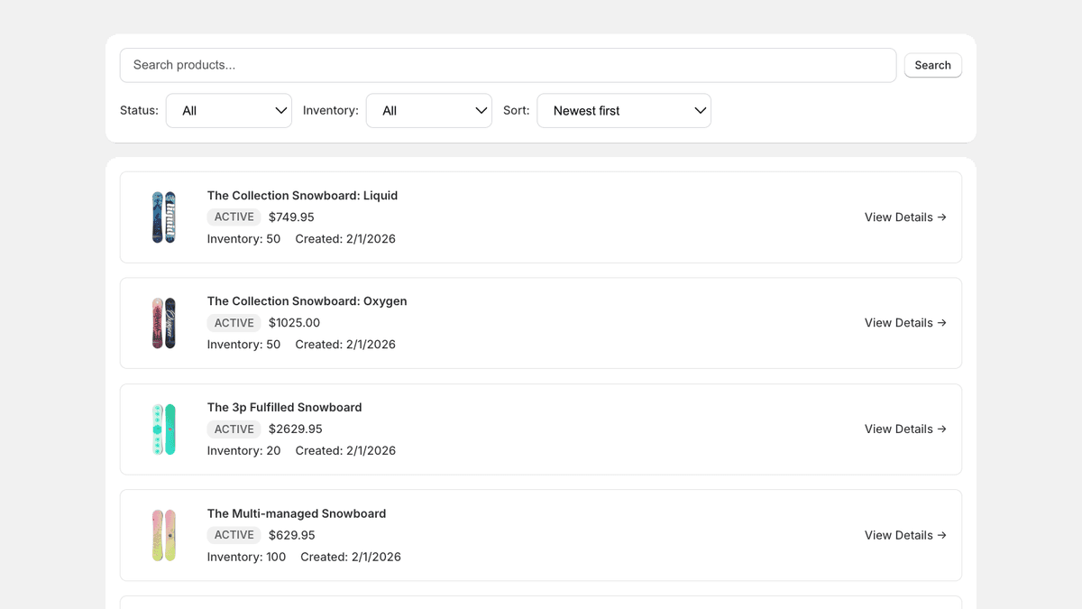 Product dashboard interface